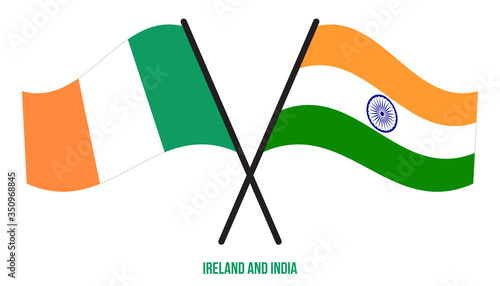 Ireland and India Flags Crossed And Waving Flat Style. Official Proportion. Correct Colors