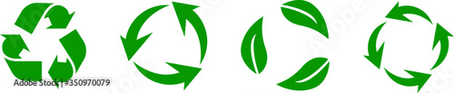 Recycle set panorama. Green recycling and rotation arrow icon pack. Web elements. Vector illustration photo