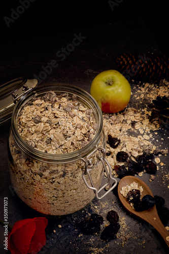 Oatmeal with dried fruit in a mason jar - cereal