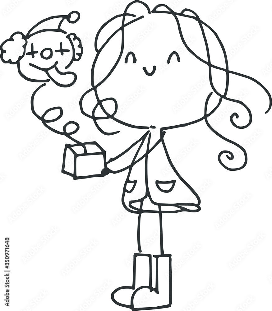 black and white cartoon girl with jack in the box black and white cartoon girl with jack in the box
