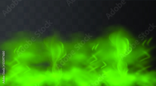 Green stink bad smell, smoke or poison gases,chemical toxic vapour.Vector realistic set of stench breath or sweat odor isolated on transparent checkered background.
