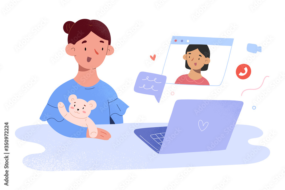 Children video call, small girls communicating via video chat during isolation and quarantine, video conference for kids, cute baby cartoon characters, friends talking online, vector illustration Stock Vector | Adobe Stock Children video call, small girls communicating via video chat during isolation and quarantine, video conference for kids, cute baby cartoon characters, friends talking online, vector illustration Stock Vector | Adobe Stock