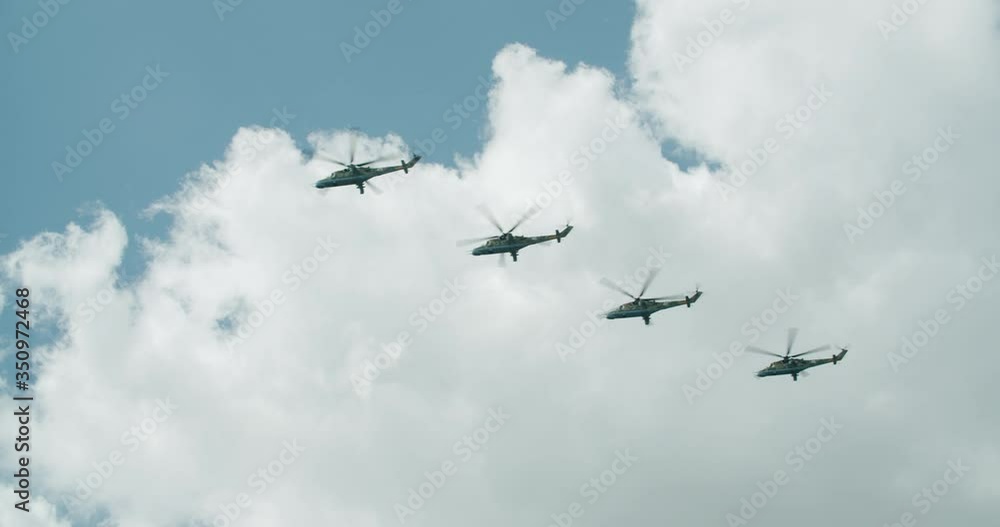 Military helicopter on battlefield flies Military helicopter on battlefield flies