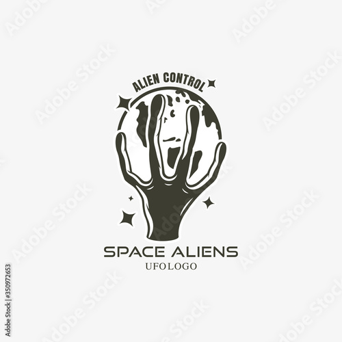 The hand of aliens holds the ground vector illustration. photo