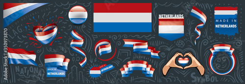 Vector set of the national flag of Netherlands in various creative designs