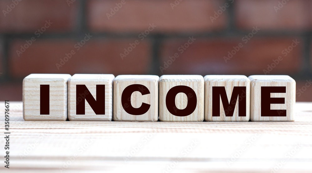concept word INCOME on cubes against the background of a brick wall concept word INCOME on cubes against the background of a brick wall
