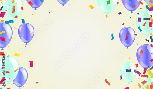 Colored confetti with ribbons and balloons on the white. Eps 10 vector file.