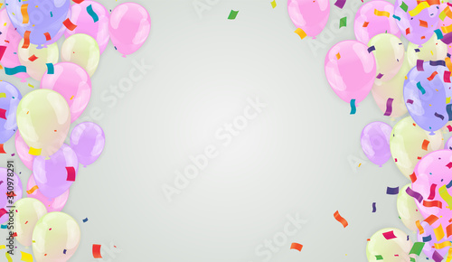 Vector Illustration of Happy Valentines Day and Birthday banner ribbons and balloons