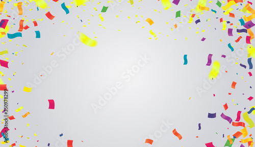 Colored confetti with ribbons and balloons on the white. Eps 10 vector file.