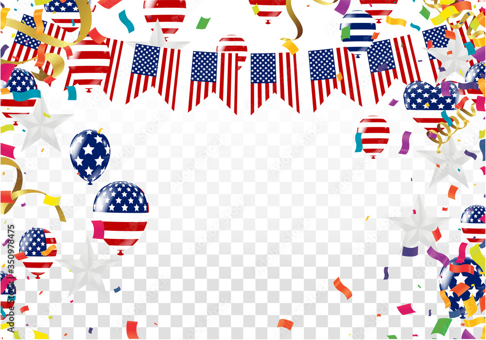 Colored confetti with ribbons and balloons on the white. USA Eps 10 vector file. Colored confetti with ribbons and balloons on the white. USA Eps 10 vector file.