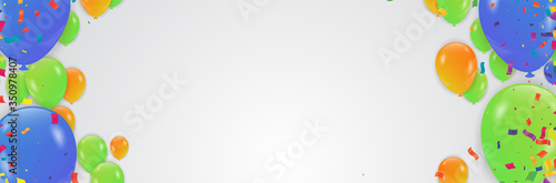 Colored confetti with ribbons and balloons on the white. Eps 10 vector file.