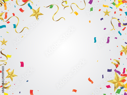 Colored confetti with ribbons and balloons on the white. Eps 10 vector file.