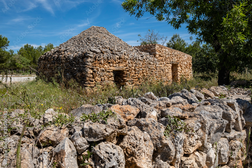 traditional stone shelters, Mondragó Natural Park, Santanyí municipal area, Mallorca, Balearic Islands, Spain