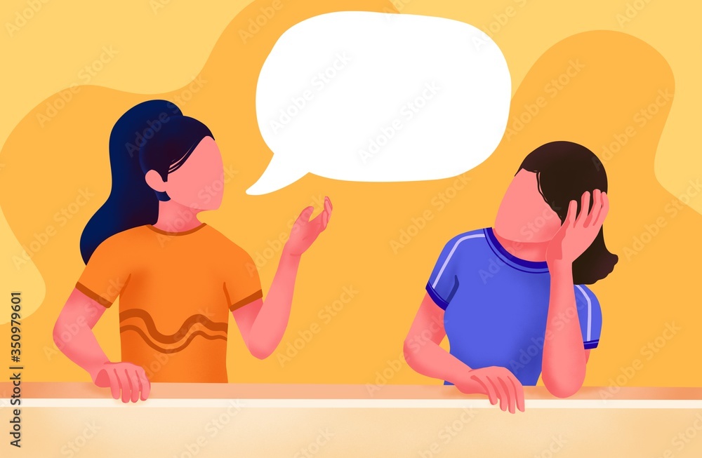 Woman talking with friend with speech bubbles news,announcement , promotion, news, advertising, commercial concept Woman talking with friend with speech bubbles news,announcement , promotion, news, advertising, commercial concept