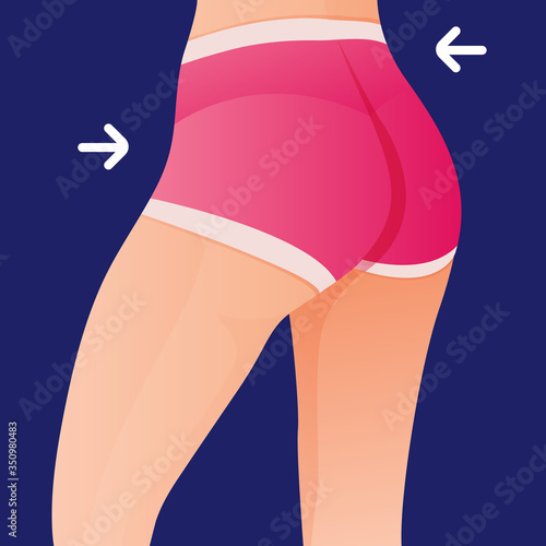 Perfect slim toned young body of the girl. sporty woman in sportswear, shorts butt icon for mobile apps, slim body, vector illustration.