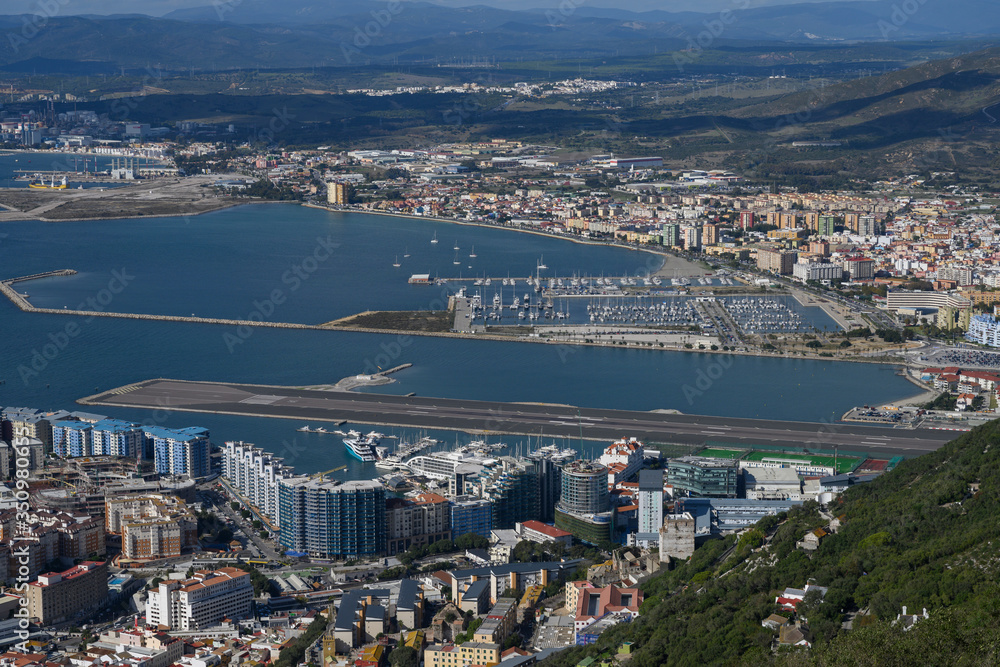 Elevated view of city on the coast, Gibraltar, British Overseas Territory, Iberian Peninsula