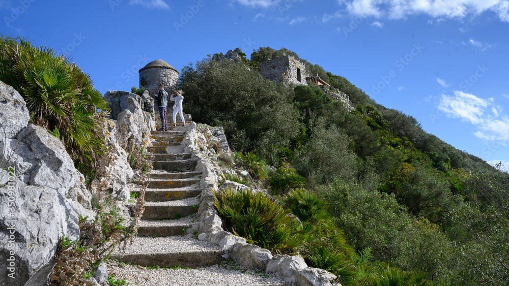 Tourists at ancient fort, Gibraltar, British Overseas Territory, Iberian Peninsula Tourists at ancient fort, Gibraltar, British Overseas Territory, Iberian Peninsula