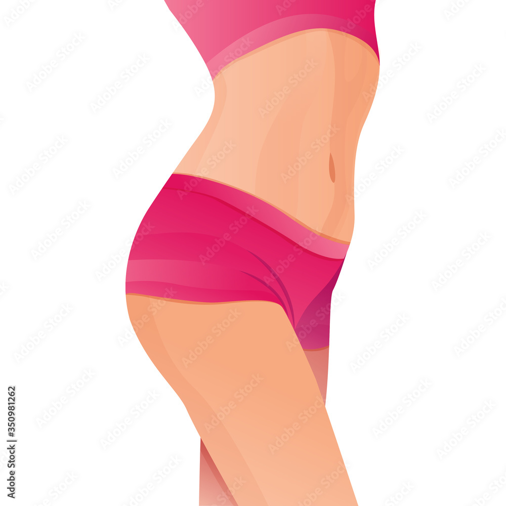 Perfect slim toned young body of the girl. sporty woman in sportswear,  shorts butt icon for mobile apps, slim body, vector illustration. Stock  Vector