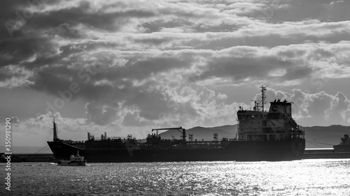 Ship docked at port, Gibraltar, British Overseas Territory, Iberian Peninsula
