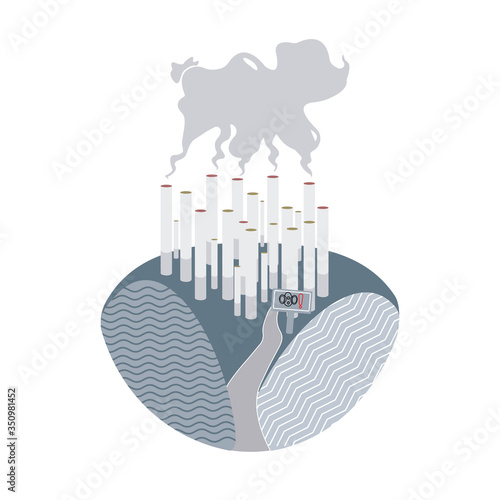 Illustration Of World No Tobacco Day Banner Or Poster Design. Concept of how the world is governed and polluted by tobacco. - Vector