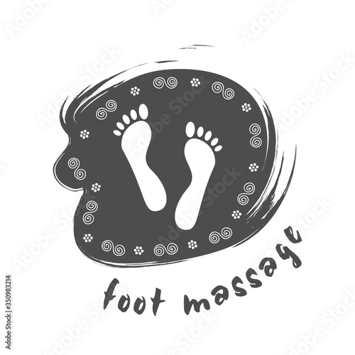 Foot massage concept. Reflexology.  Silhouette of feet on Brush Stroke in gray for your web site design, app, UI. Foot massage logo. Stock vector. EPS10