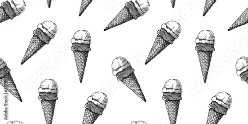 Seamless pattern with ice cream. Vector illustration in sketch style.