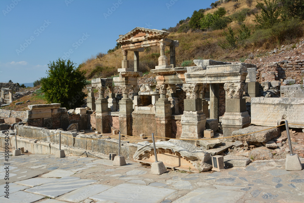 Fountain of Trajan, Nymphaeum Traiani, in Ephesus ancient city, Selcuk, Turkey