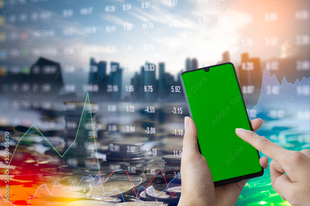 Stock market digital graph chart on LED display concept. A large