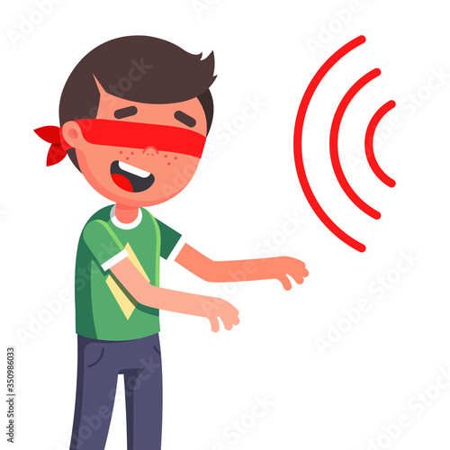 children play hide and seek. blindfold on the eyes of the child. Flat character vector illustration.