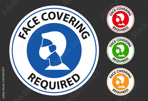 face covering required circular sign vector set