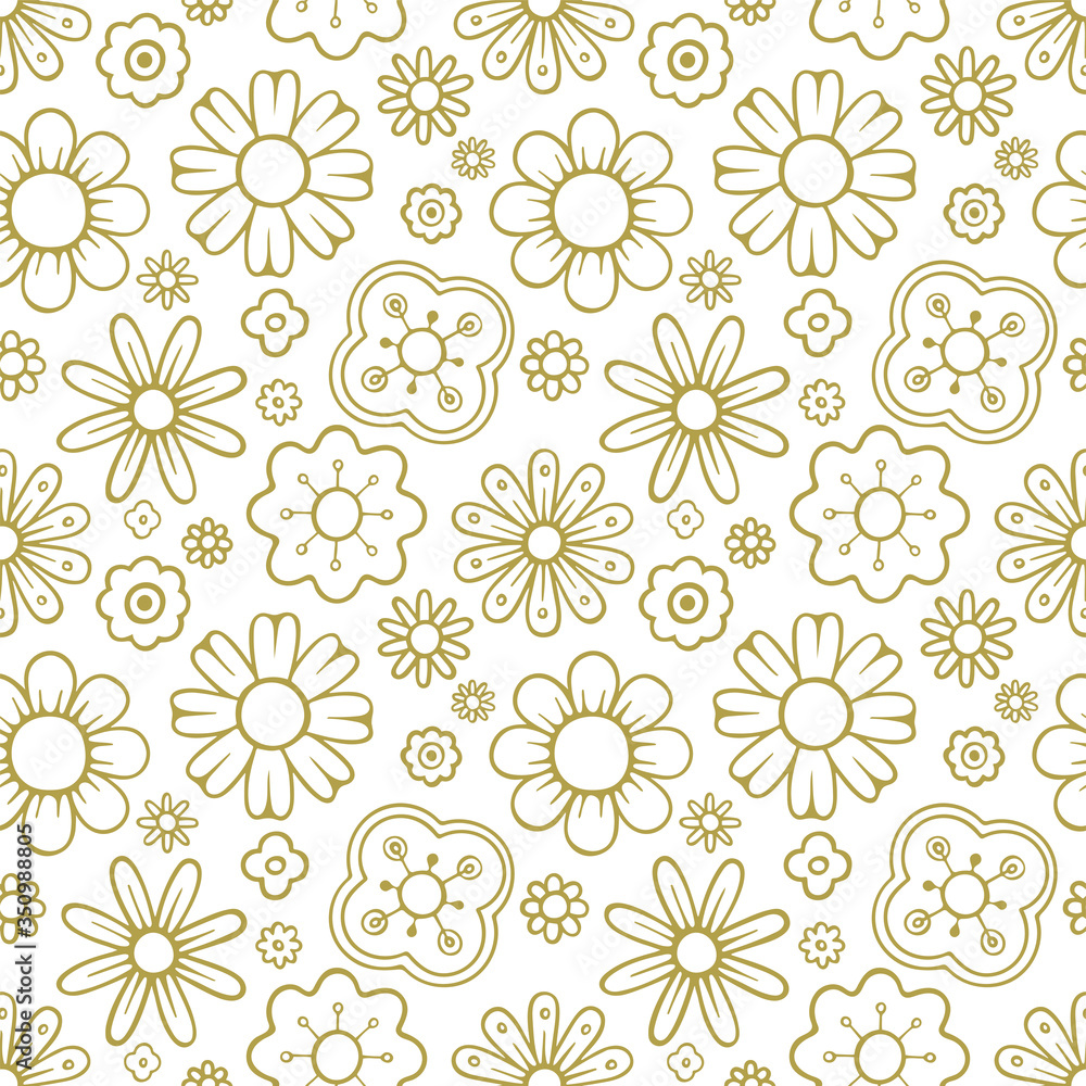 Seamless pattern with hand drawn different flowers. Sketch drawing various plants seamless vector pattern. Seamless colorful floral background. Part of set.