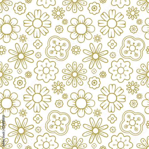 Seamless pattern with hand drawn different flowers. Sketch drawing various plants seamless vector pattern. Seamless colorful floral background. Part of set.