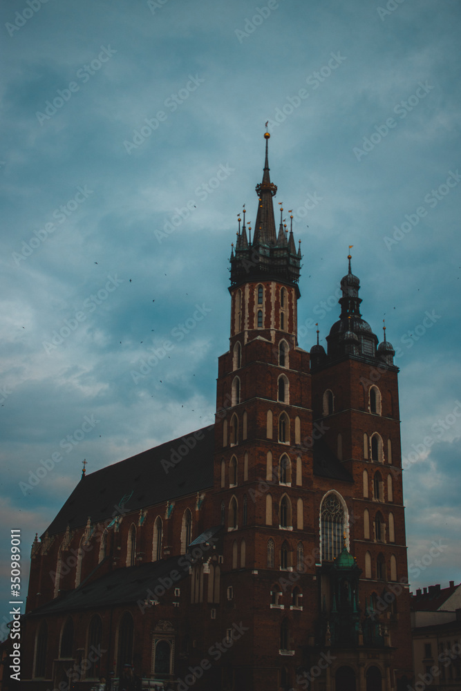 Saint Mary’s Basilica Brick Gothic church adjacent to the Main Market Square in Krakow, Poland