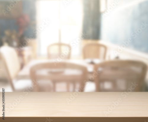 Table Top And Blur Dining Room The  Background