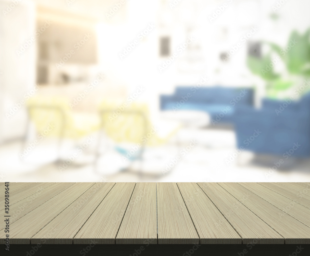 Naklejka premium Table Top And Blur Living Room The Background