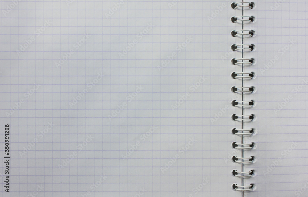 Blank spiral notebook pages close up top view. New stationary item closeup, open simple notebook with spiral. Plain square lined notepad with no text, education and studying concept mockup Blank spiral notebook pages close up top view. New stationary item closeup, open simple notebook with spiral. Plain square lined notepad with no text, education and studying concept mockup