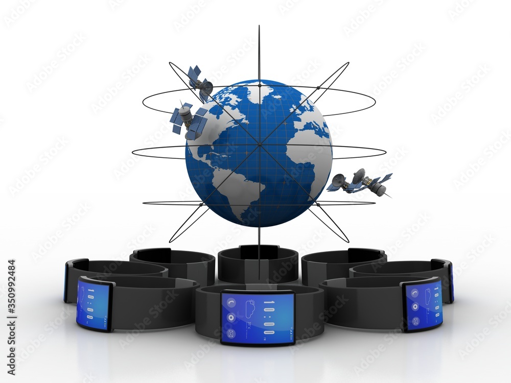 3d illustration Space satellite orbit with around smartwatch
3d illustration Space satellite orbit with around smartwatch