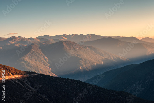 Sunrise over mountain range in national park