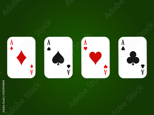 Four aces card suits on green background vector illustration