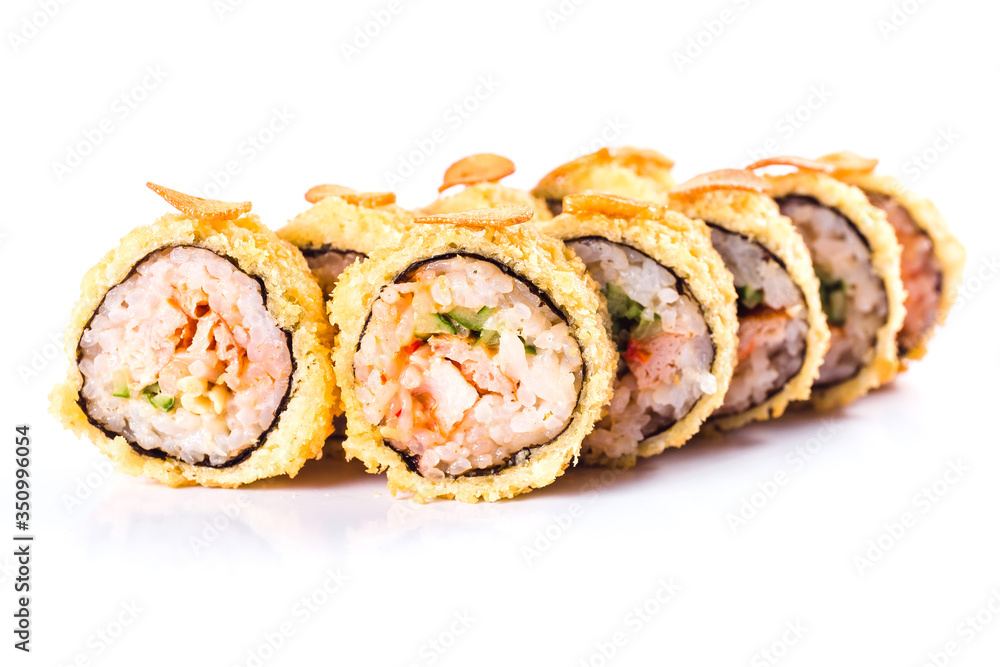 sushi rolls on white background isolated. Traditional Japanese cuisine