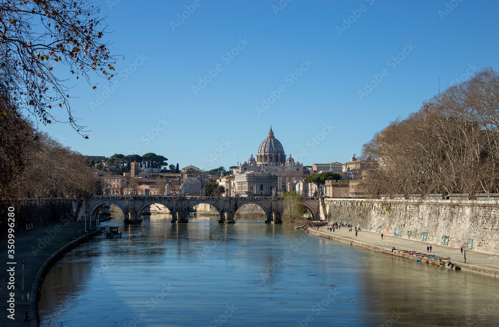 View to St. Peter cathedral of Vatican from the Umberto I bridge, Rome, Italy