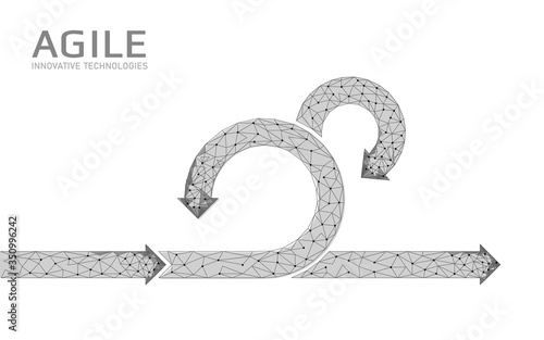 Agile development project lifecycle. Test system strategy concept. Circle arrow symbol low poly flexible planing. Vector illustration
