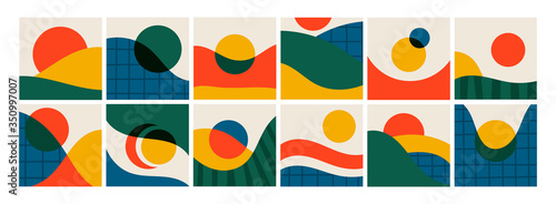 Various curves and shapes, circles. Colorful abstract Patterns. Backgrounds, wallpapers, templates. Hand drawn Vector set. Trendy illustrations. Every pattern is isolated. Perfect for prints