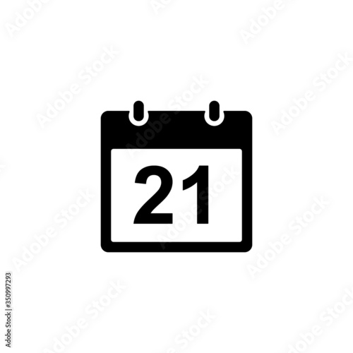 Calendar icon - day 21. Simple black glyph date silhouette for web design, user interface, events, appointments, meetings.