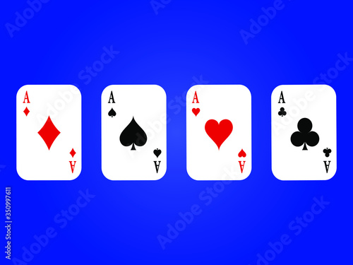 Four aces card suits on blue background vector illustration