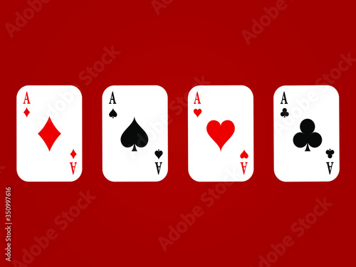 Four aces card suits on red background vector illustration