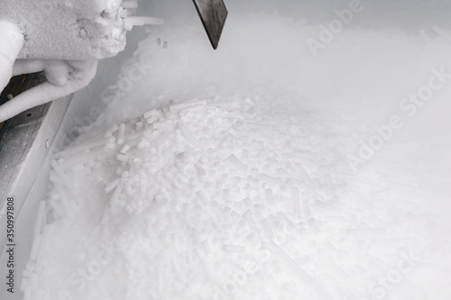 Dry ice machine. Solid state of CO2