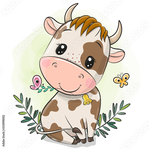 Cartoon little bull on a green background
