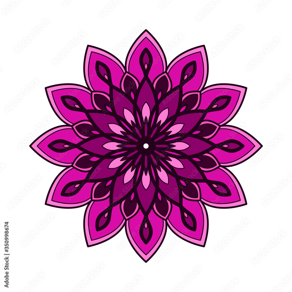 Сolor ethnic round Mandala ornament isolated on white background. Henna tattoo design. Vector illustration