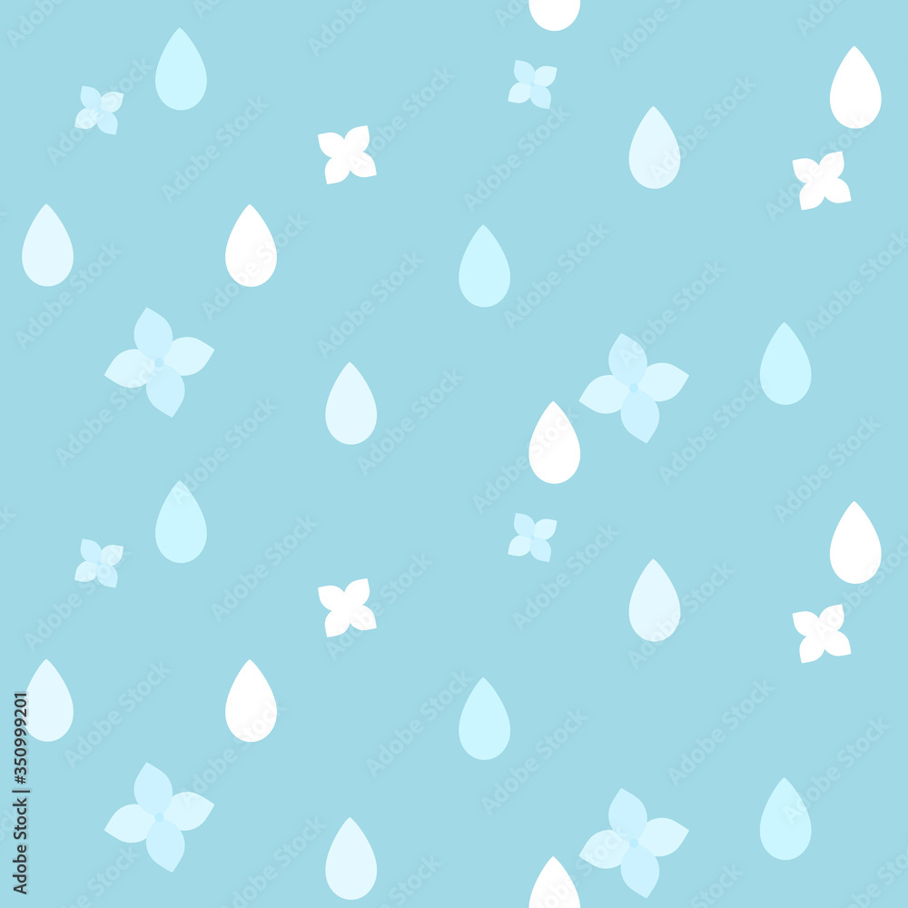 シンプルな雨粒と紫陽花 シームレスパターン シンプルな雨粒と紫陽花 シームレスパターン